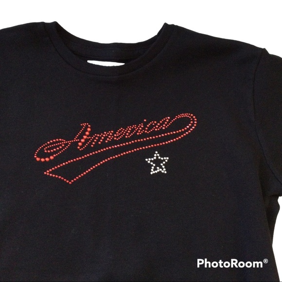 Vintage 90s America Stud Embellished Black Top New Without Tag S - Picture 2 of 7